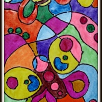Stain glass style painting on paper